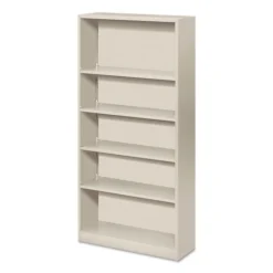 HON Metal Bookcase, Five-Shelf, 34.5w X 12.63d X 71h, Light Gray