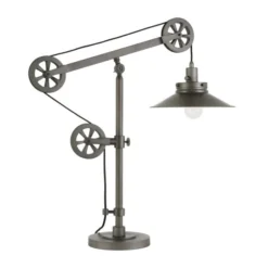 Descartes 29" Tall Wide Brim/Pulley System Table Lamp With Metal Shade In Aged Steel/Aged Steel