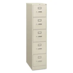 HON 310 Series 5-Drawer Vertical Metal File Cabinet, Letter, 60" Height, Full-Suspension, Light Gray