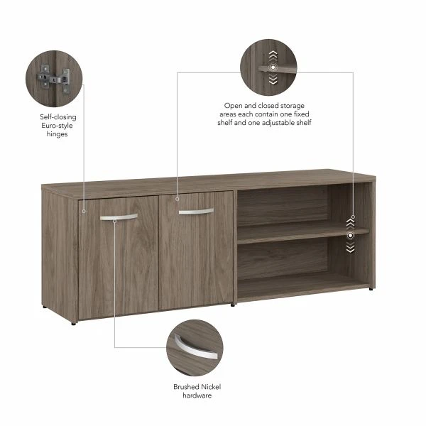 Bush Business Furniture Hybrid Low Storage Cabinet With Doors And Shelves In Modern Hickory 3 Bush Business Furniture Hybrid Low Storage Cabinet With Doors And Shelves In Modern Hickory - Image 3