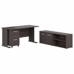 Bush Business Furniture Studio A 60W Computer Desk With Mobile File Cabinet And Low Storage Cabinet In Storm Gray