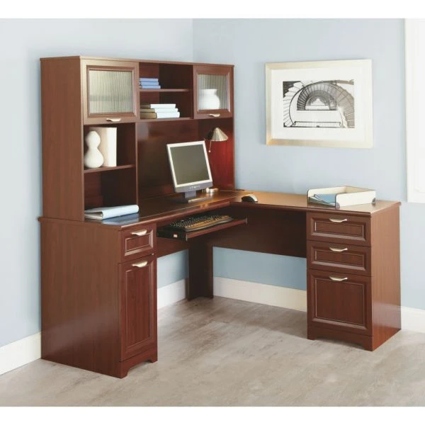 Magellan 59"W L-Shape Corner Desk, Classic Cherry 3 Magellan 59"W L-Shape Corner Desk, Classic Cherry - Image 3