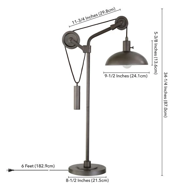 Neo 33.5" Tall Solid Wheel Pulley System Table Lamp With Metal Shade In Aged Steel/Aged Steel 4 Neo 33.5" Tall Solid Wheel Pulley System Table Lamp With Metal Shade In Aged Steel/Aged Steel - Image 4