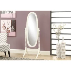 Monarch Specialties Mirror, Full Length, Standing, Floor, 60" Oval, Dressing, Bedroom, White Wood, Traditional