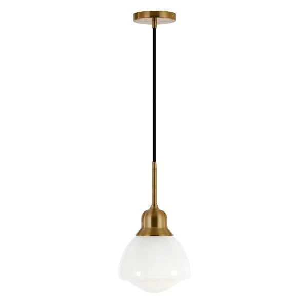 Brooks 8.12" Wide Pendant With Glass Shade In Brass/White Milk 1 Brooks 8.12" Wide Pendant With Glass Shade In Brass/White Milk