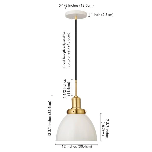 Madison 12" Wide Pendant With Metal Shade In Pearled White/Brass/Pearled White 6 Madison 12" Wide Pendant With Metal Shade In Pearled White/Brass/Pearled White - Image 6