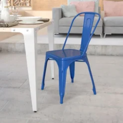 Perry Commercial Grade Blue Metal Indoor-Outdoor Stackable Chair