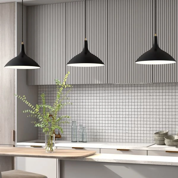 Barton 14" Wide Pendant With Metal Shade In Matte Black/Brass/Matte Black 2 Barton 14" Wide Pendant With Metal Shade In Matte Black/Brass/Matte Black - Image 2