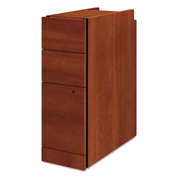 HON Narrow Pedestal, Left Or Right, 3-Drawers: Box/Box/File, Legal/Letter, Cognac, 9.5" X 22.75" X 28" 1 HON Narrow Pedestal, Left Or Right, 3-Drawers: Box/Box/File, Legal/Letter, Cognac, 9.5" X 22.75" X 28"