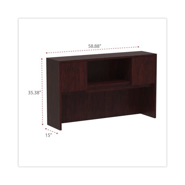 Alera Valencia Series Hutch With Doors, 4 Compartments, 58.88w X 15d X 35.38h, Mahogany 5 Alera Valencia Series Hutch With Doors, 4 Compartments, 58.88w X 15d X 35.38h, Mahogany - Image 5