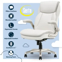 Serta Smart Layers Brinkley Ergonomic Bonded Leather High-Back Executive Chair, White/Silver -office furniture sale d57df77afef1791d938839427fe481daf5