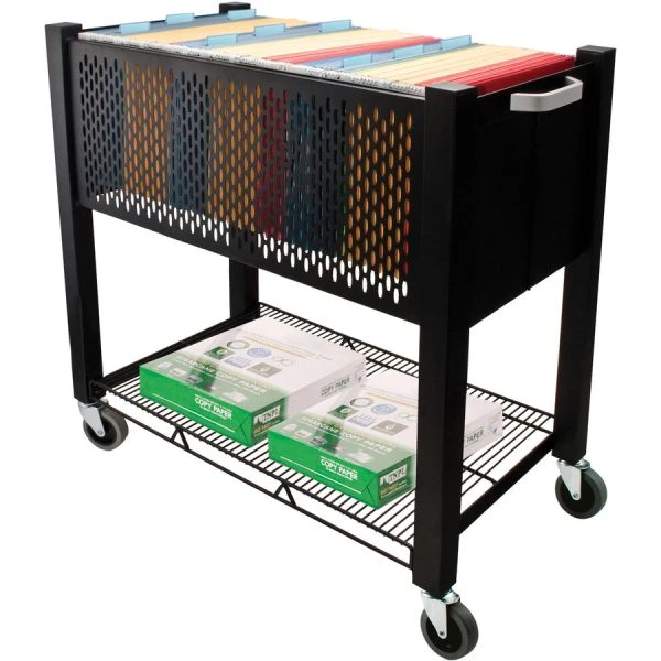 Vertiflex InstaCart File Cart, Metal, 1 Shelf, 1 Bin, 14.25" X 28.5" X 27.75", Black 2 Vertiflex InstaCart File Cart, Metal, 1 Shelf, 1 Bin, 14.25" X 28.5" X 27.75", Black - Image 2