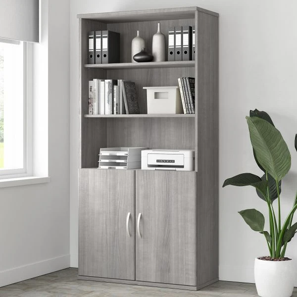 Bush Business Furniture Studio A Tall 5 Shelf Bookcase With Doors In Platinum Gray 5 Bush Business Furniture Studio A Tall 5 Shelf Bookcase With Doors In Platinum Gray - Image 5