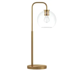 Harrison 27" Tall Arc Table Lamp With Glass Shade In Brass/Clear
