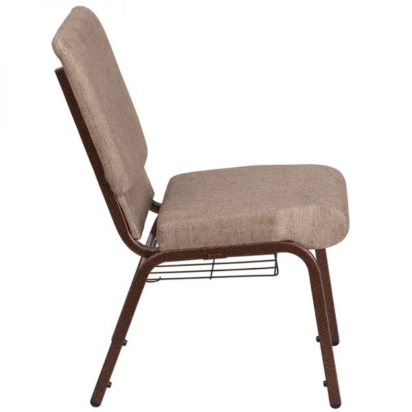 Flash Furniture HERCULES Series 18.5''W Beige Fabric Church Chair With 4.25'' Thick Seat, Book Rack - Copper Vein Frame 2 Flash Furniture HERCULES Series 18.5''W Beige Fabric Church Chair With 4.25'' Thick Seat, Book Rack - Copper Vein Frame - Image 2