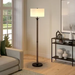 Delaney 66" Tall Floor Lamp With Fabric Shade In Rustic Oak/Blackened Bronze -office furniture sale d6f6c813f88bc04645bd4d548bd110ae57