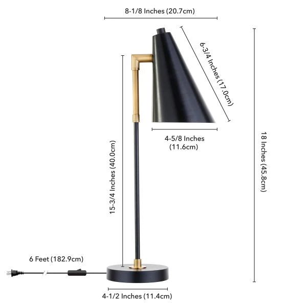 Leonard 18" Tall Two-Tone Mini Lamp With Metal Shade In Matte Black/Brass/Matte Black 3 Leonard 18" Tall Two-Tone Mini Lamp With Metal Shade In Matte Black/Brass/Matte Black - Image 3