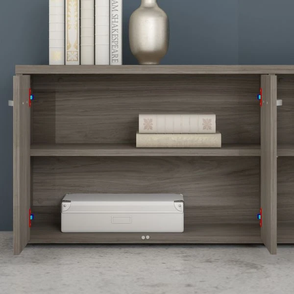 Bush Business Furniture Hybrid Low Storage Cabinet With Doors And Shelves In Modern Hickory 4 Bush Business Furniture Hybrid Low Storage Cabinet With Doors And Shelves In Modern Hickory - Image 4