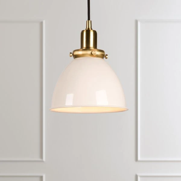 Madison 8" Wide Pendant With Metal Shade In Pearled White/Brass/Pearled White 6 Madison 8" Wide Pendant With Metal Shade In Pearled White/Brass/Pearled White - Image 6