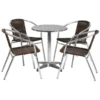 Flash Furniture 23.5'' Round Aluminum Indoor-Outdoor Table With 4 Dark Brown Rattan Chairs