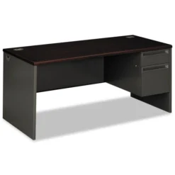 HON 38000 Series Right Pedestal Desk, 66" X 30" X 29.5", Mahogany/Charcoal