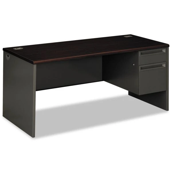 HON 38000 Series Right Pedestal Desk, 66" X 30" X 29.5", Mahogany/Charcoal 1 HON 38000 Series Right Pedestal Desk, 66" X 30" X 29.5", Mahogany/Charcoal
