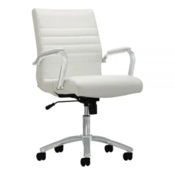Modern Comfort Winsley Bonded Leather Mid-Back Manager's Chair, White/Silver, BIFMA Certified