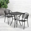 Oia Commercial Grade 28" Square Black Indoor-Outdoor Steel Patio Table Set With 2 Round Back Chairs