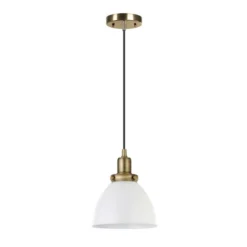 Madison 8" Wide Pendant With Metal Shade In White/Brass/White