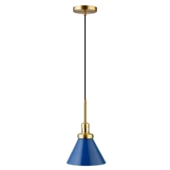 Zeno 8.5" Wide Pendant With Metal Shade In Blue/Brass/Blue