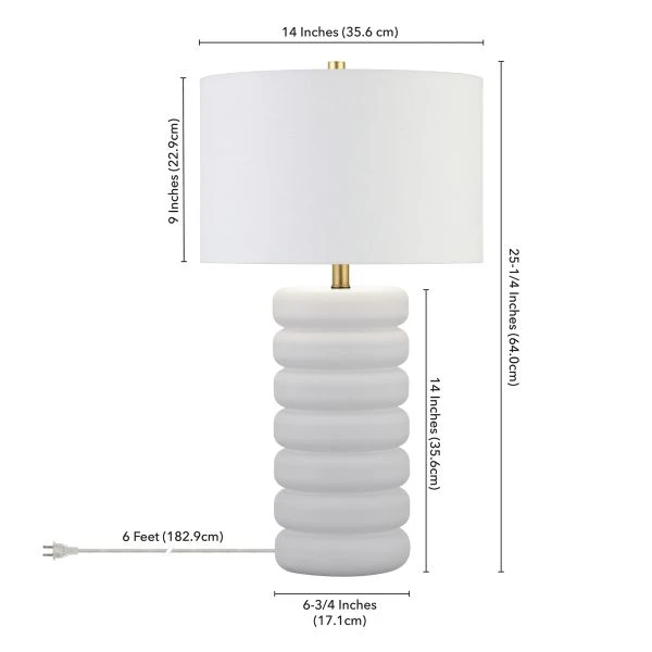 Zelda 25" Tall Ceramic Bubble Body Table Lamp With Fabric Shade In Matte White/Brass/White 6 Zelda 25" Tall Ceramic Bubble Body Table Lamp With Fabric Shade In Matte White/Brass/White - Image 6
