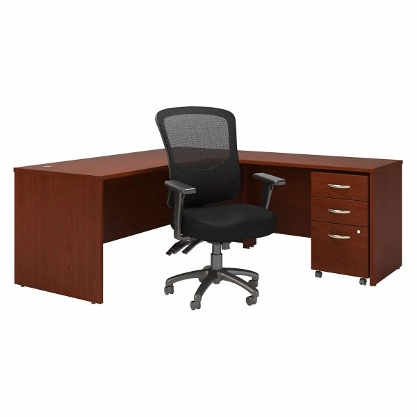 Bush Business Furniture Series C 72W L Shaped Desk With Mobile File Cabinet And High Back Multifunction Office Chair In Mahogany 1 Bush Business Furniture Series C 72W L Shaped Desk With Mobile File Cabinet And High Back Multifunction Office Chair In Mahogany