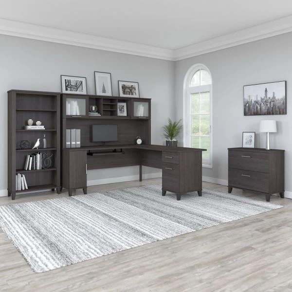 Bush Furniture Somerset 72W L Shaped Desk With Hutch, Lateral File Cabinet And Bookcase In Storm Gray 2 Bush Furniture Somerset 72W L Shaped Desk With Hutch, Lateral File Cabinet And Bookcase In Storm Gray - Image 2