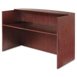 Alera Valencia Series Reception Desk With Transaction Counter, 71" X 35.5" X 29.5" To 42.5", Mahogany