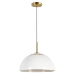 Jordyn 16" Wide Pendant With Metal Shade In White/Brushed Brass