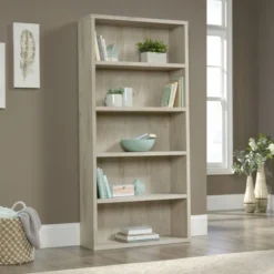 Sauder Optimum Bookcase, 73-1/2"H, 5 Shelves, Chalked Chestnut -office furniture sale da4d19afea4f0f694f010abc28901457f0