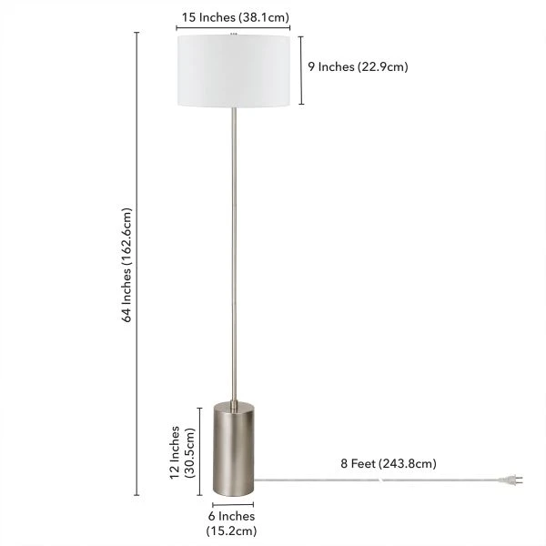 Somerset 64" Tall Floor Lamp With Fabric Shade In Brushed Nickel/White 3 Somerset 64" Tall Floor Lamp With Fabric Shade In Brushed Nickel/White - Image 3