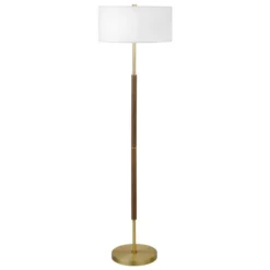 Simone 2-Light Floor Lamp With Fabric Shade In Rustic Oak/Brass/White