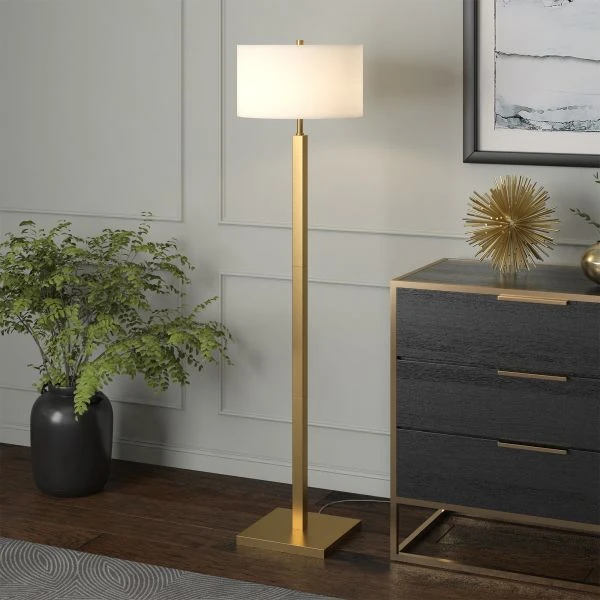 Flaherty 62.32" Tall Floor Lamp With Fabric Shade In Brass/White 2 Flaherty 62.32" Tall Floor Lamp With Fabric Shade In Brass/White - Image 2