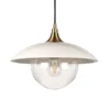 Alvia 14.5" Wide Pendant With Metal/Glass Shade In Pearled White/Brass/Clear