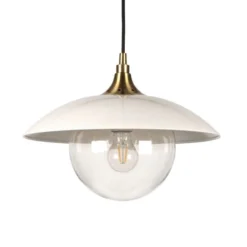 Alvia 14.5" Wide Pendant With Metal/Glass Shade In Pearled White/Brass/Clear