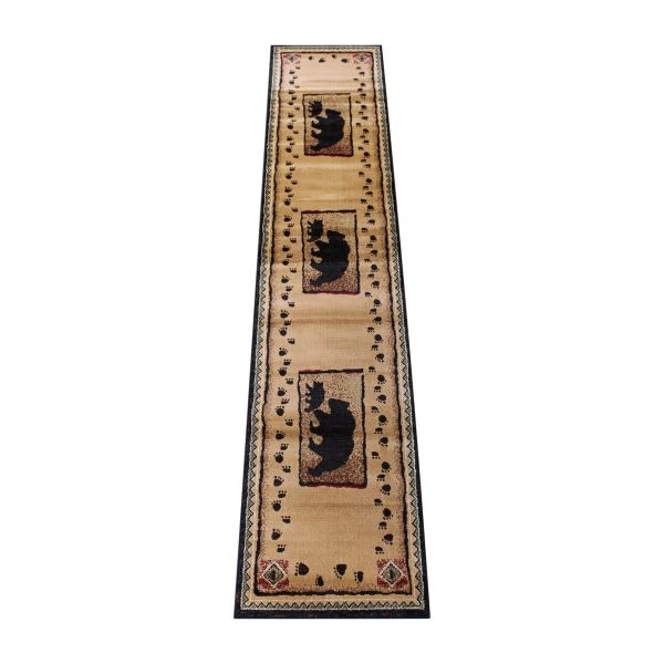 Matra Collection 2' X 10' Black Rustic Style Bear And Cub Area Rug With Jute Backing 2 Matra Collection 2' X 10' Black Rustic Style Bear And Cub Area Rug With Jute Backing - Image 2