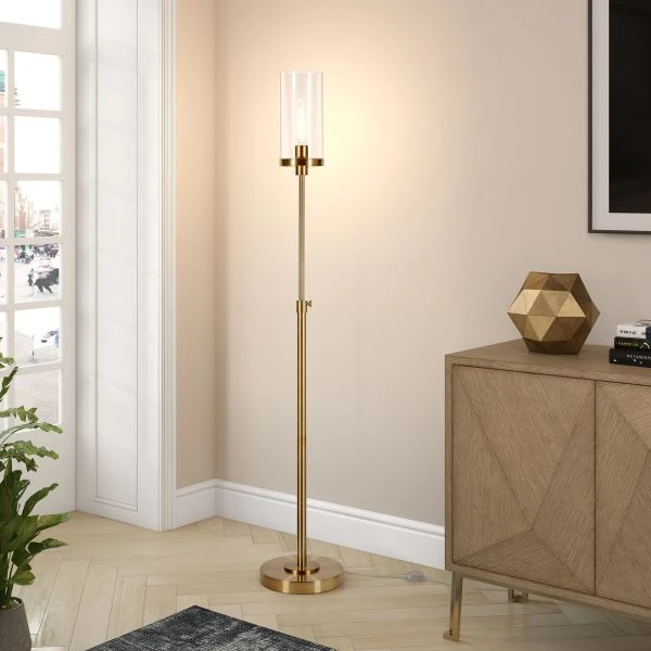 Frieda 66" Tall Floor Lamp With Glass Shade In Brass/Clear 3 Frieda 66" Tall Floor Lamp With Glass Shade In Brass/Clear - Image 3