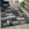 Elio Collection 5' X 7' Gray Color Blocked Area Rug - Olefin Rug With Jute Backing - Entryway, Living Room, Or Bedroom