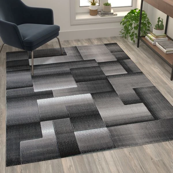 Elio Collection 5' X 7' Gray Color Blocked Area Rug - Olefin Rug With Jute Backing - Entryway, Living Room, Or Bedroom 1 Elio Collection 5' X 7' Gray Color Blocked Area Rug - Olefin Rug With Jute Backing - Entryway, Living Room, Or Bedroom