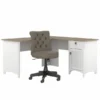 Bush Furniture Salinas 60W L Shaped Desk With Mid Back Tufted Office Chair In Pure White And Shiplap Gray