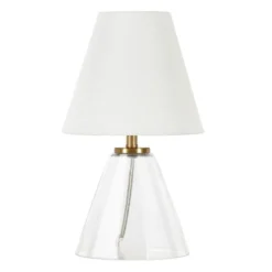 Makenna 13.62" Tall Mini Lamp With Fabric Shade In Clear Glass/White