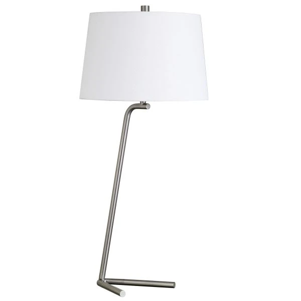 Markos 28.5" Tall Tilted Table Lamp With Fabric Shade In Brushed Nickel/White 1 Markos 28.5" Tall Tilted Table Lamp With Fabric Shade In Brushed Nickel/White