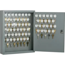 SKILCRAFT Key Cabinet - 17.3" X 14" X 3.3" - Hinged Door(s) - Cylinder Lock, Scratch Resistant, Corrosion Resistant - Gray - Baked Enamel - Steel - Recycled