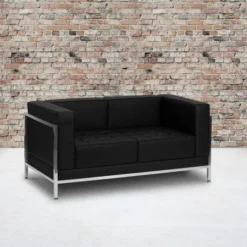 HERCULES Imagination Series Contemporary Black LeatherSoft Loveseat With Encasing Frame